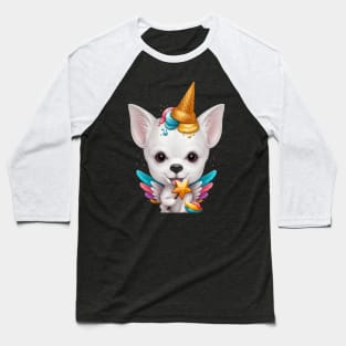 White Smooth Coat Chihuahua Ice Cream Unicorn Baseball T-Shirt